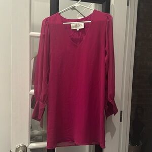 Rory Beca Magenta Silk dress sheer sleeve size XS